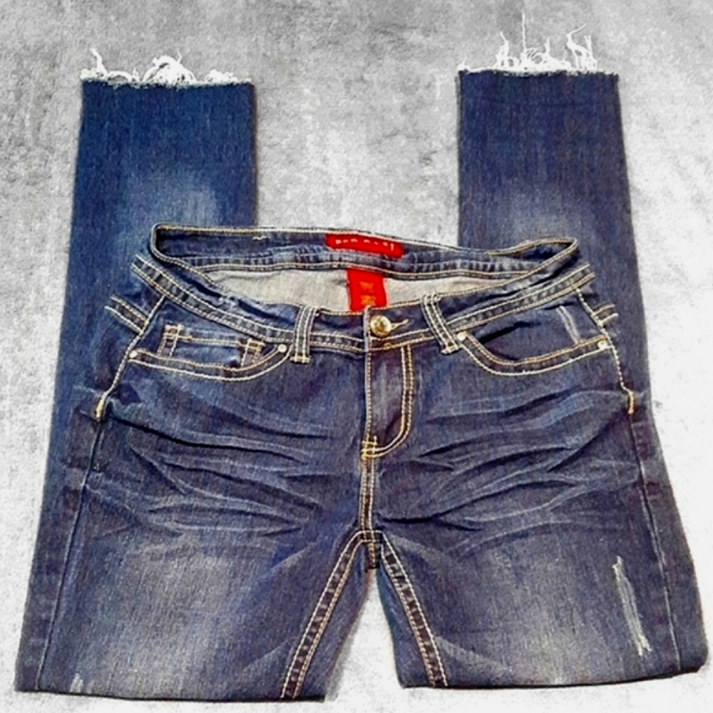 Red Rivet Skinny Cropped Jeans